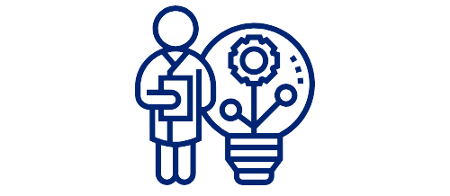 Icon of person with clipboard and innovation bulb