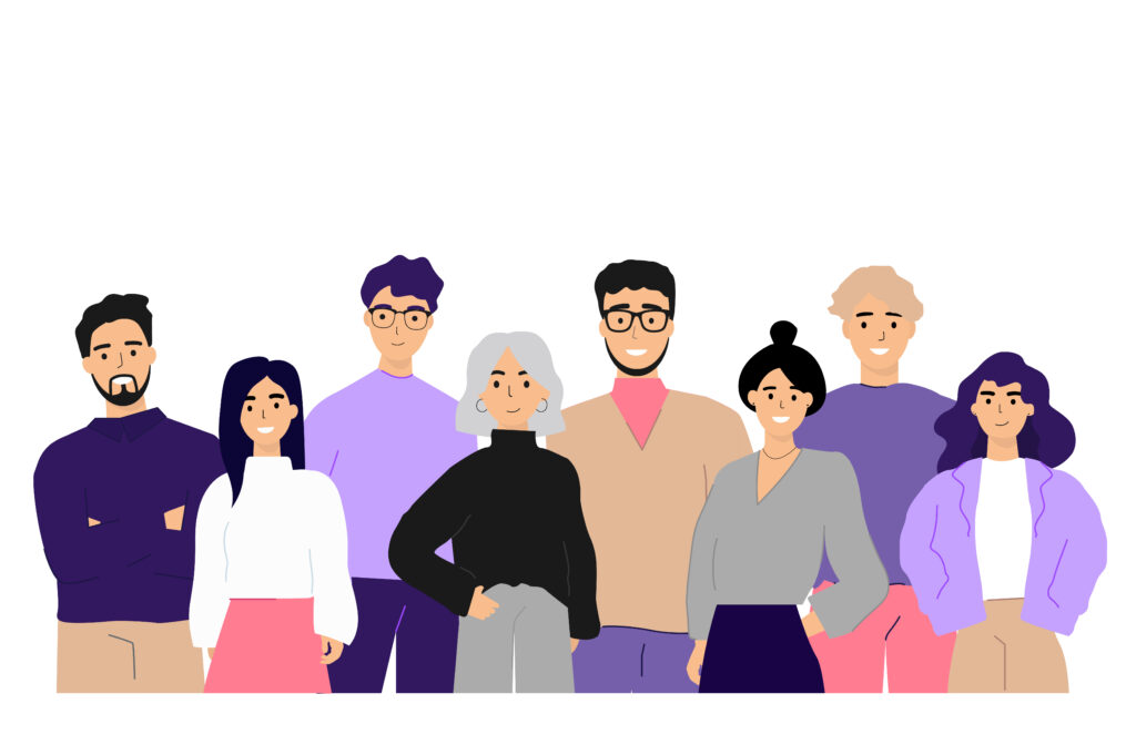 Illustration of diverse team of professionals standing together