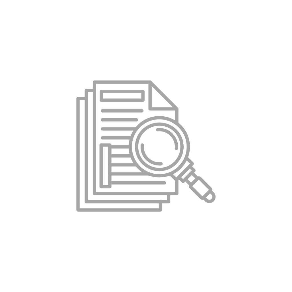 Icon of a magnifying glass over documents, representing document review or analysis