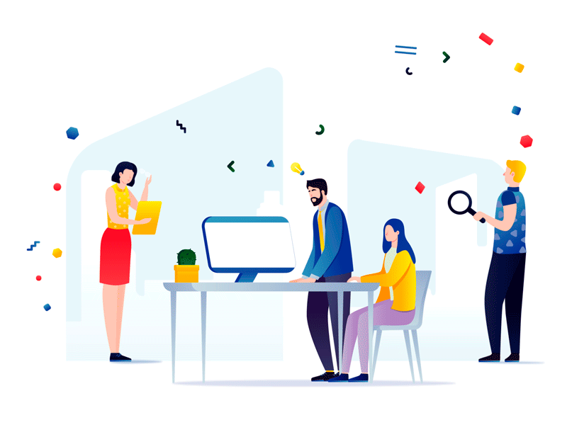 Team collaboration with computer illustration