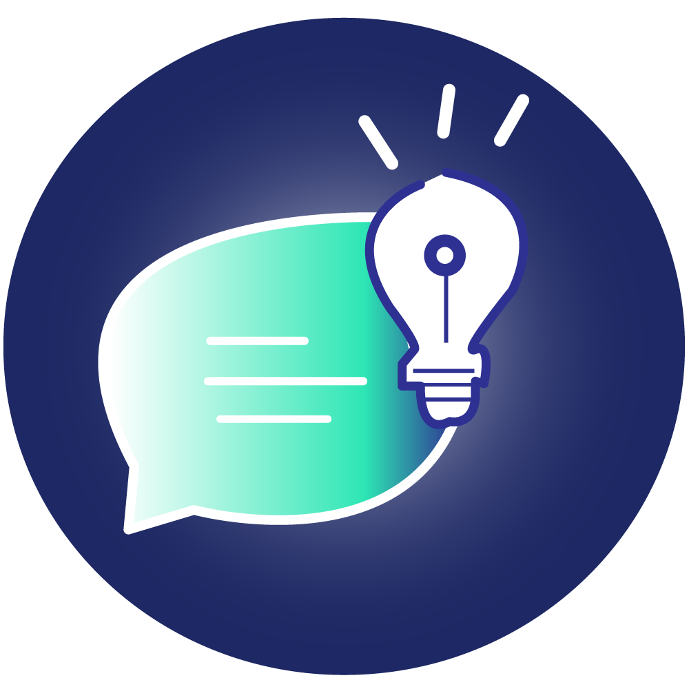 Light bulb and chat bubble icon representing research ideas and academic discussion