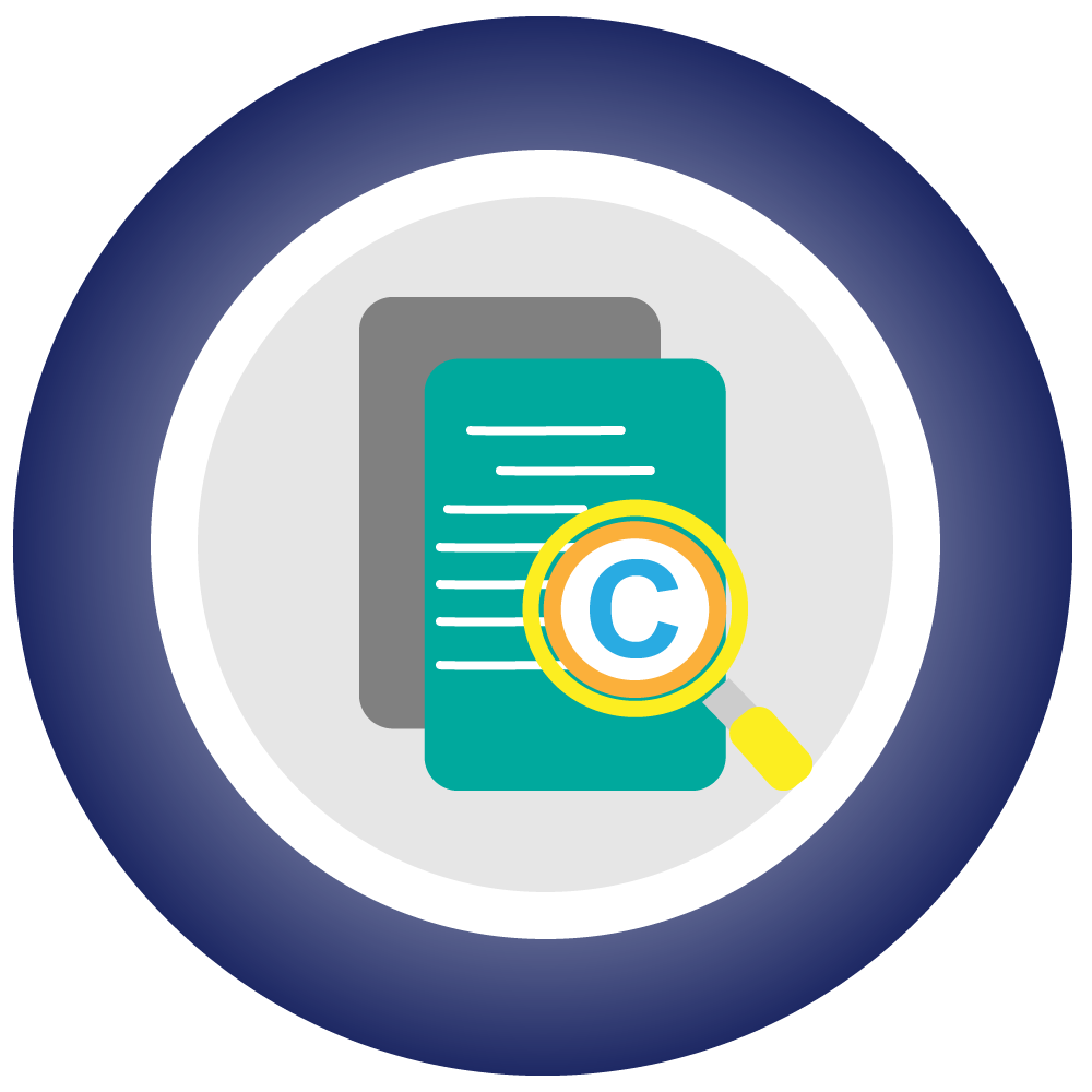 Plagiarism check tool icon with copyright symbol