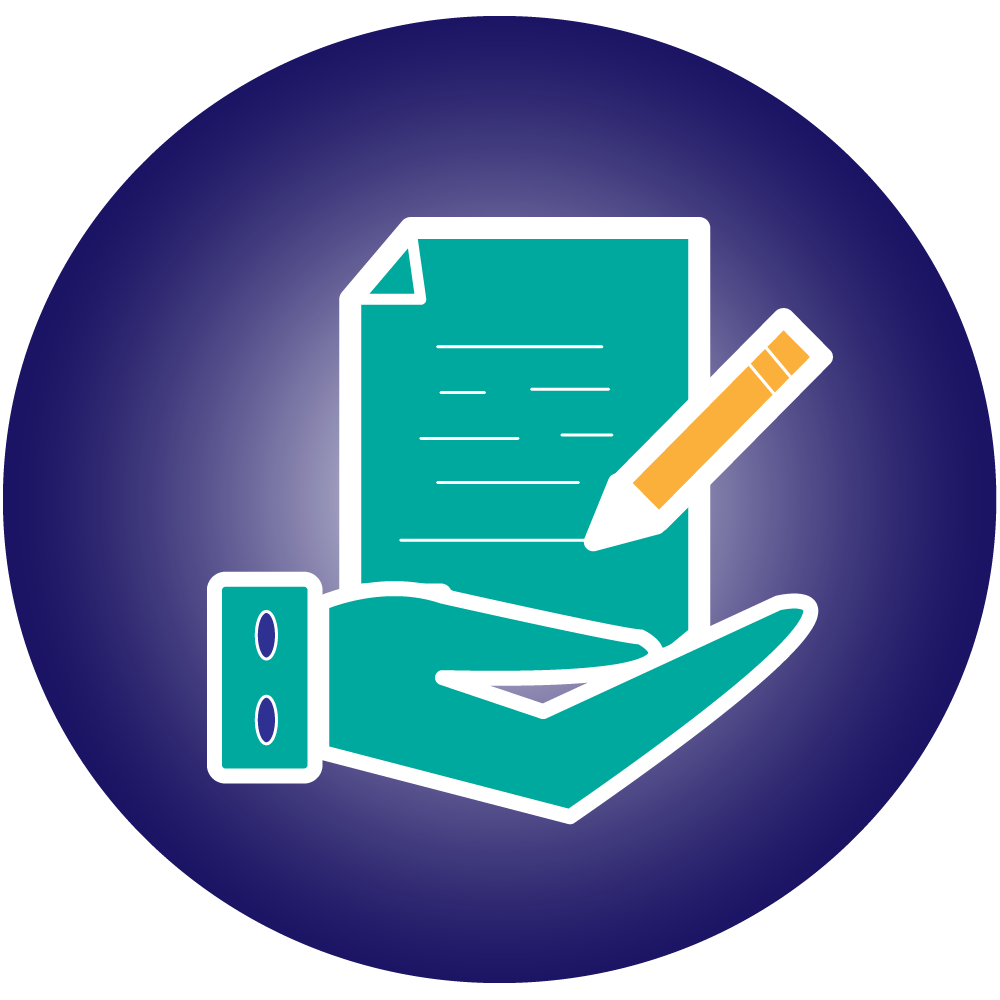 References and citations writing service icon with paper and pencil