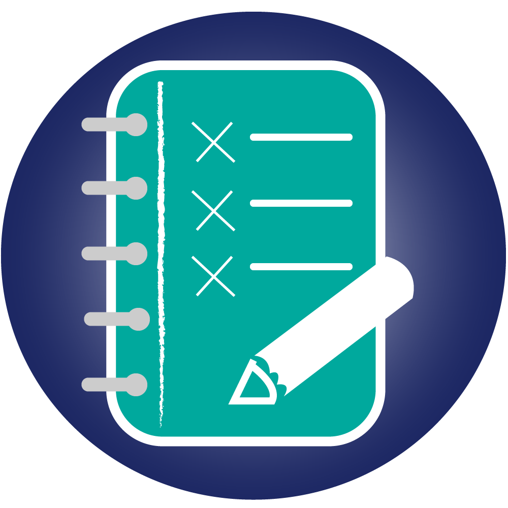 Review and corrections icon showing notebook and pencil for editing and proofreading