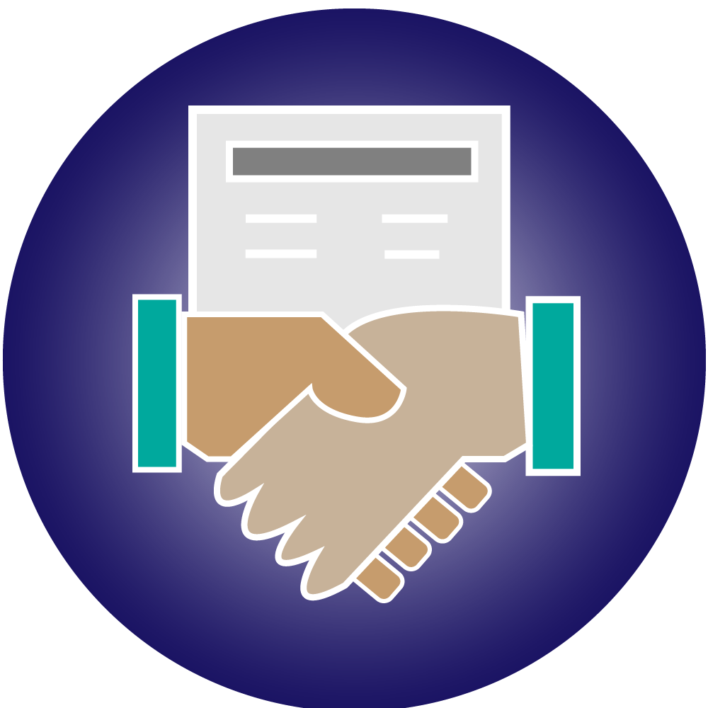 Statistical help and resources icon showing handshake and document for research support