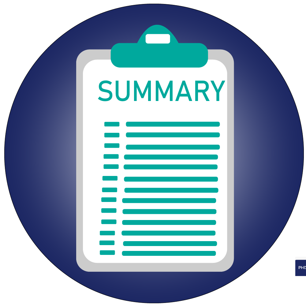 Summary writing tool icon with clipboard and text