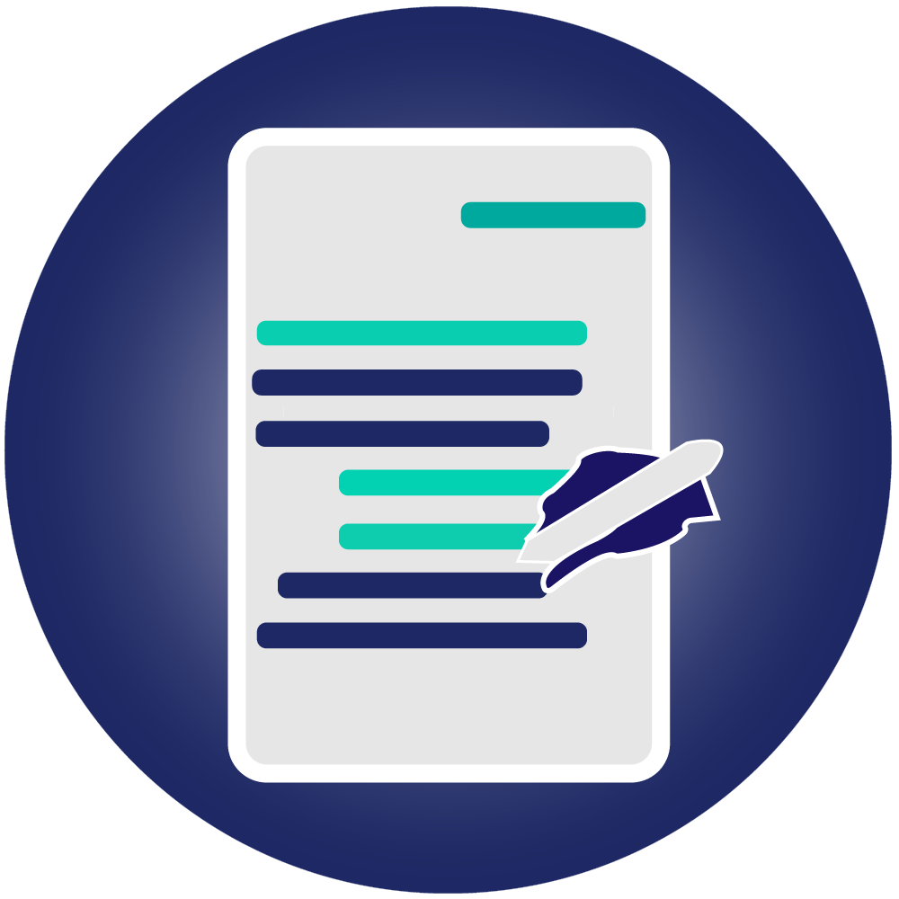 Thesis editing and formatting service icon with document and pen